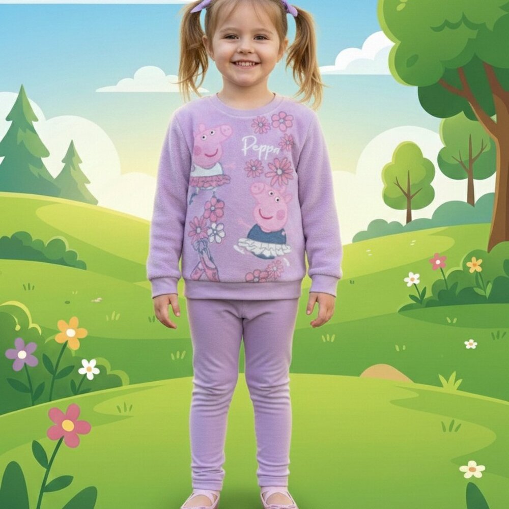 Peppa Pig Girls' Fleece Sweatshirt – Pink Ballerina, Plush soft & Cozy purple